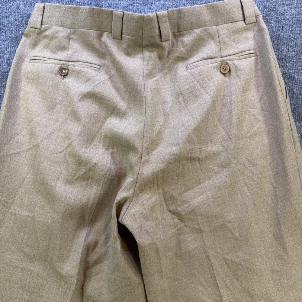 Linea Naturale Mens 35 Tan 100% Wool Pleated Cuffed Dress Pants Made in Italy